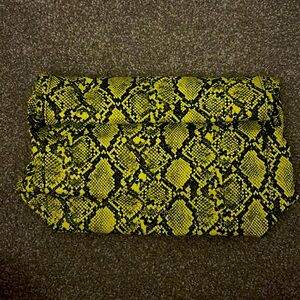 Sassy Jones Sadie Faux snake texture rollup clutch lime black leather